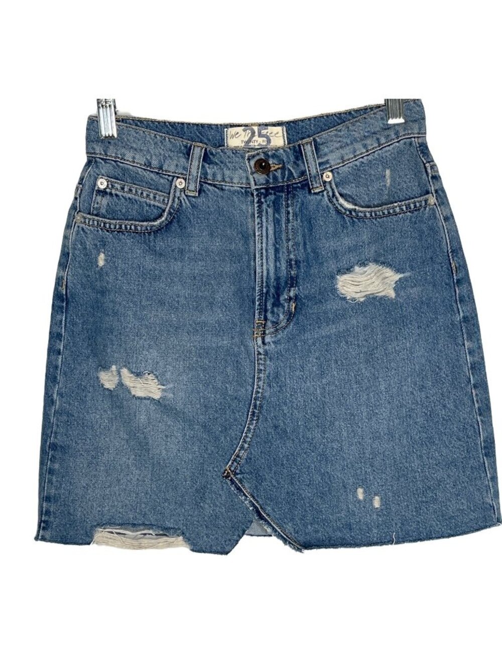 Free People We The Free Denim Skirt Womens 25 Blue Ripped Casual